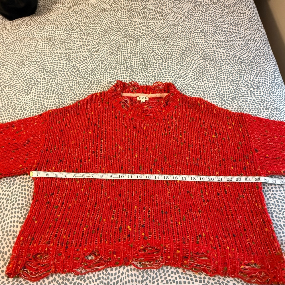 POL | Vibrant Red Distressed Oversized Sweater - Picture 7 of 9